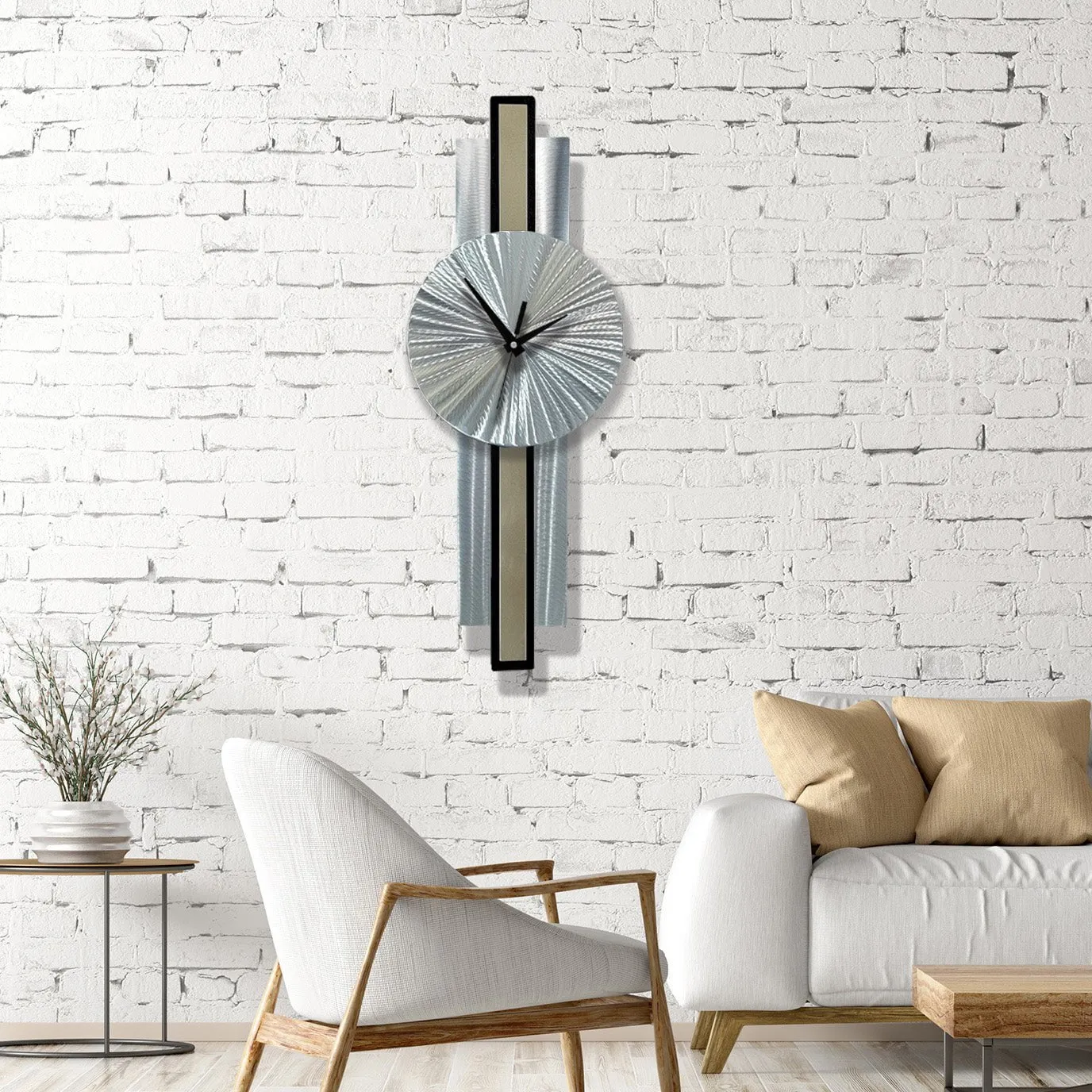 Infinite Orbit Clock Silver & Beige