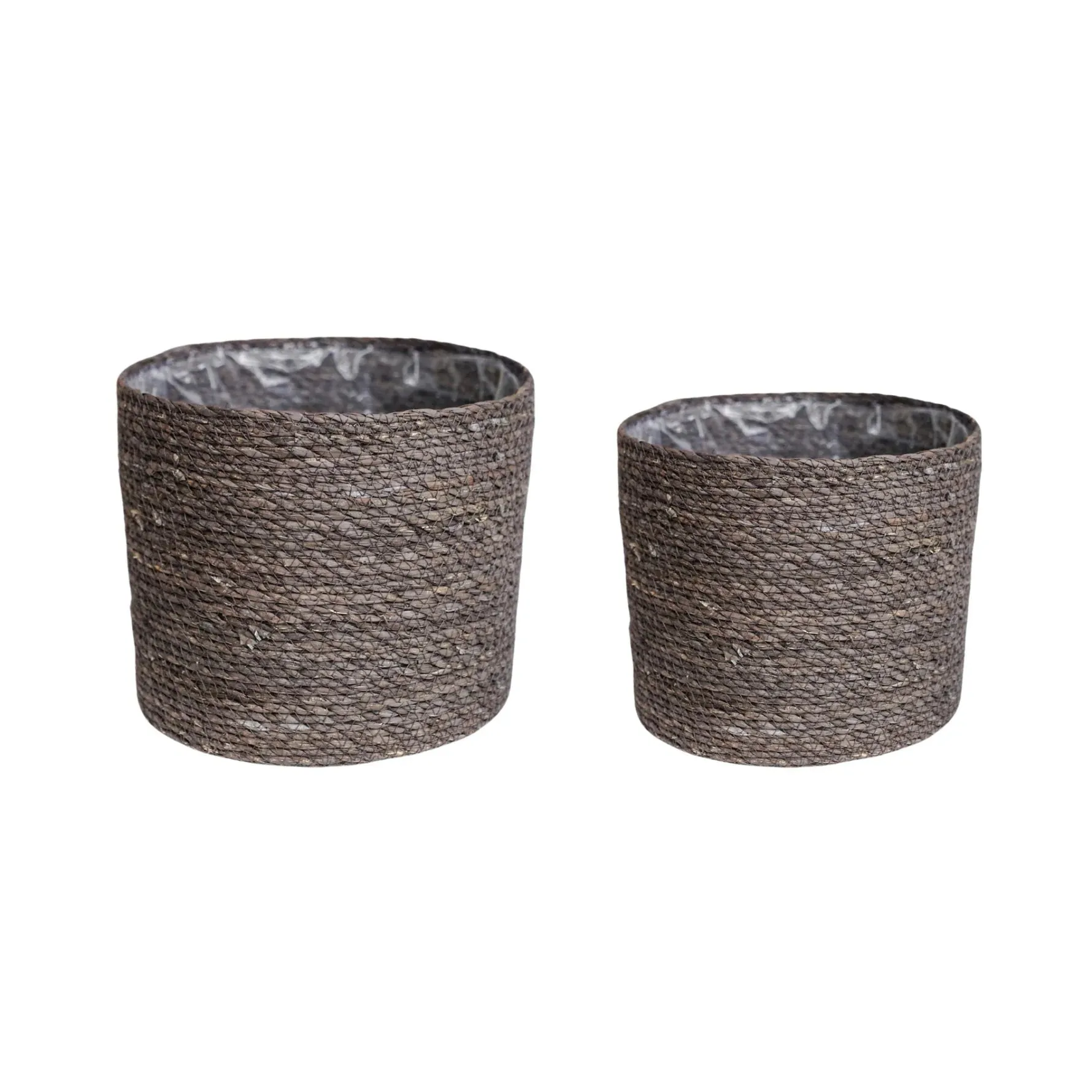 Ivyline 22cm Theo Grey Rim Woven Storage Basket Planters 100% Natural Split Seagrass