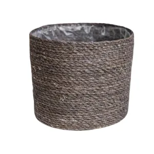 Ivyline 22cm Theo Grey Rim Woven Storage Basket Planters 100% Natural Split Seagrass