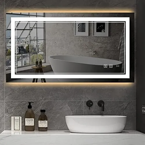 KALYAN TRADERS led Wall Mirror bedroom mirror with Touch Sensor: Illuminated Rectangular Lighted Mirror with Natural Light Background (Wall Mount) size(24x30)-W10.