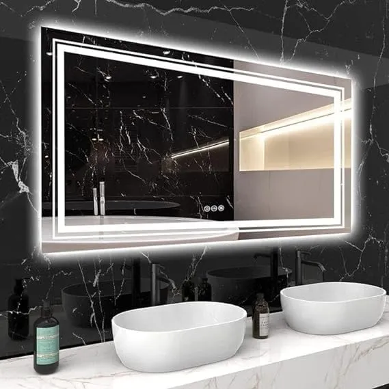 KALYAN TRADERS led Wall Mirror bedroom mirror with Touch Sensor: Illuminated Rectangular Lighted Mirror with Natural Light Background (Wall Mount) size(24x30)-W1.