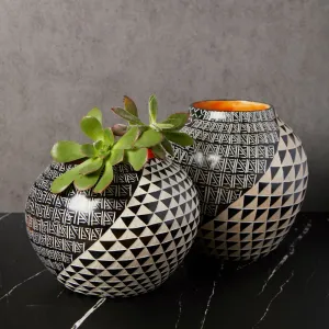 Kisii Soapstone Geometric Etched Succulent Pot Set