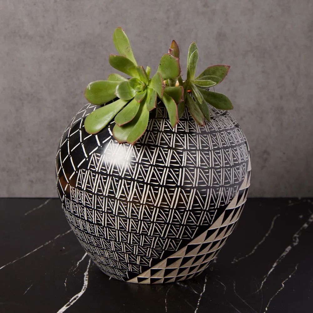 Kisii Soapstone Geometric Etched Succulent Pot Set