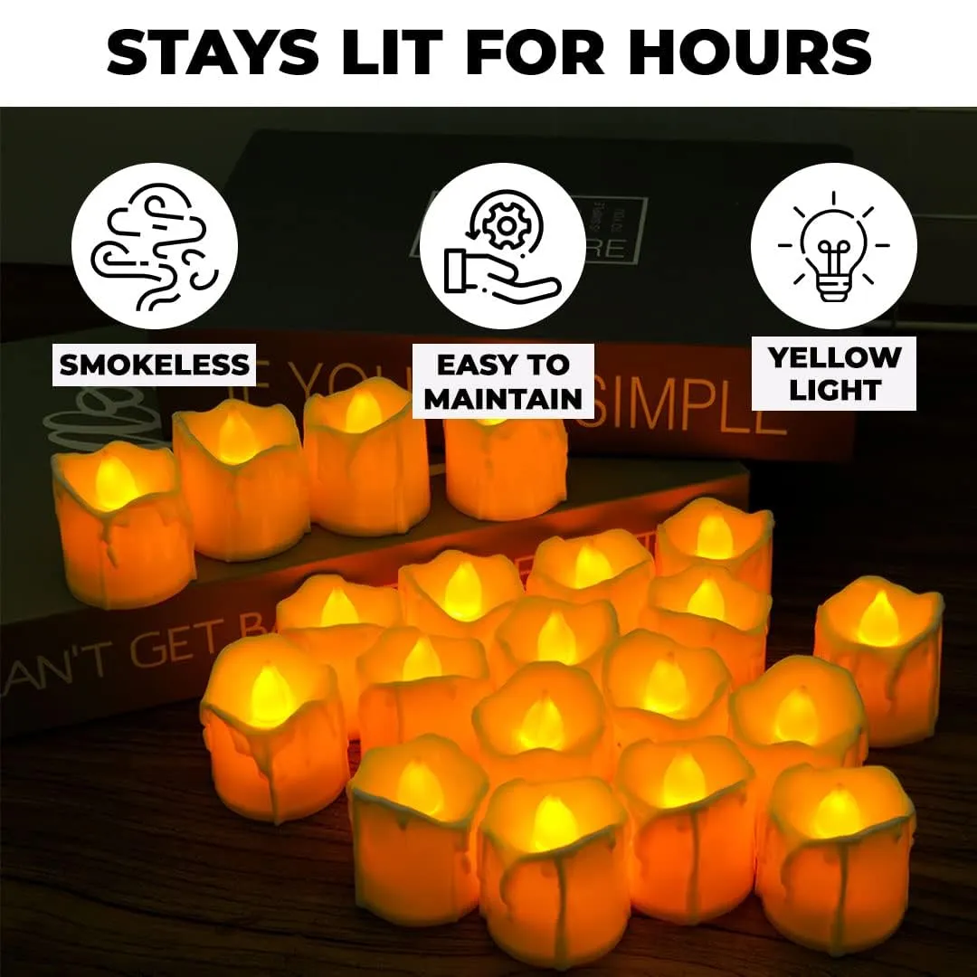 Kuber Industries LED Candles for Home Decoration |Battey Operated|Flameless Yellow Light|Safe & Easy to Maintain|Diwali Lights for Home Decoration, Other Festivities & Parties|B0-001,Pack of 24(White)