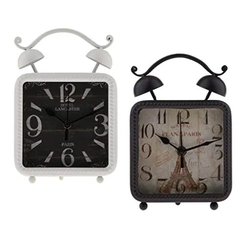 LICHTS Retro Style Shabby Iron Clock Home Desk Table Clock Ornament White