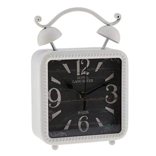 LICHTS Retro Style Shabby Iron Clock Home Desk Table Clock Ornament White