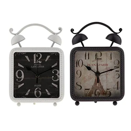 LICHTS Retro Style Shabby Iron Clock Home Desk Table Clock Ornament White