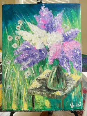 Lilacs, acrylic painting on 18x24 inch cotton canvas