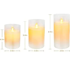 LTETTES Flameless Battery Operated Real Wax Glass Led Candle 3"x4"5" 6" Set of 3 Night Lamp Candles with Remote Control & Timer for Home Decorations, Festival, Wedding, Birthday, Gifting