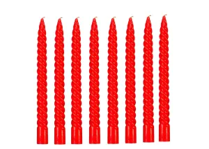 Luces Paraffin Wax Smokeless Scented Red Colour Twisted Stick Candles Decorations for Living Room Pack of 8