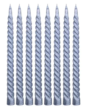 Luces Paraffin Wax Smokeless Silver Glitter Twisted Stick Taper Spiral Candles Decorations for Living Room Dinner Table Church Pack of 8