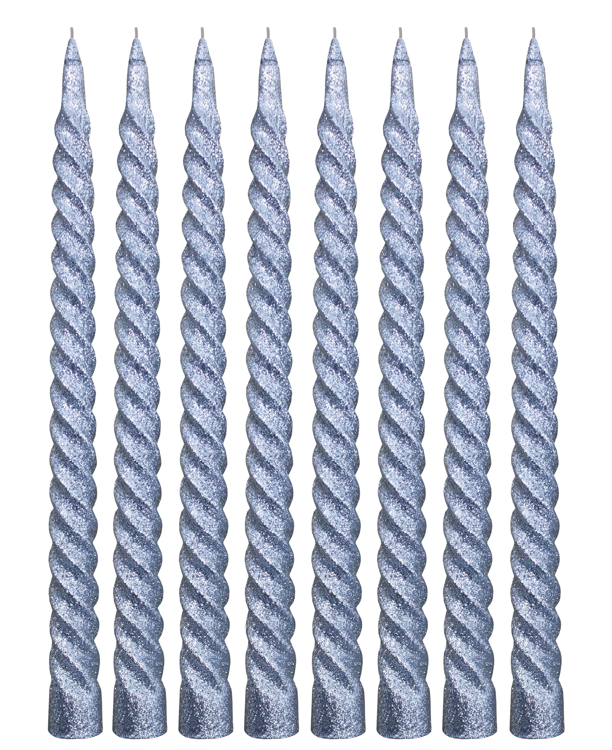 Luces Paraffin Wax Smokeless Silver Glitter Twisted Stick Taper Spiral Candles Decorations for Living Room Dinner Table Church Pack of 8