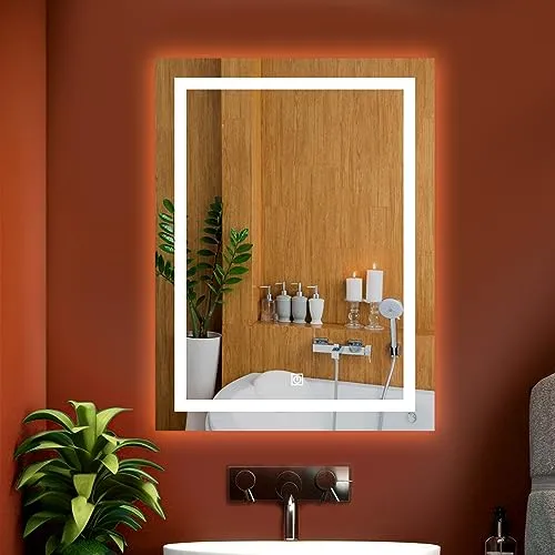 LUPPRA Rectangular Wall Mounting Mirror with Light |Bathroom Mirror,Venity Mirror,Smart Mirror Size 24X24 inch| LED Mirror 3 Tone (Cool White, Natural White, Warm White).