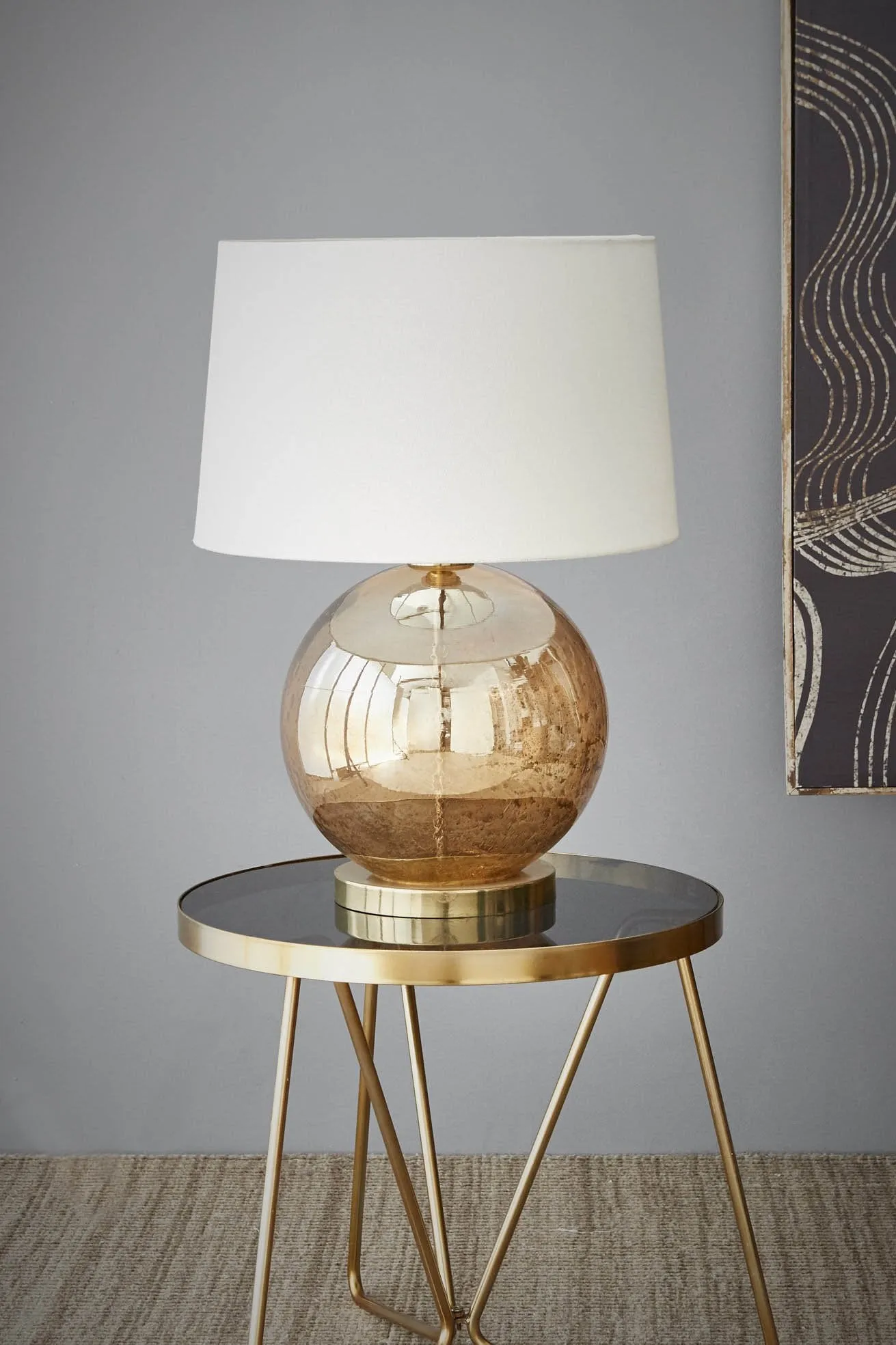 Lustre Ball Table - Pale Gold - Stone Effect Glass Ball Table Lamp