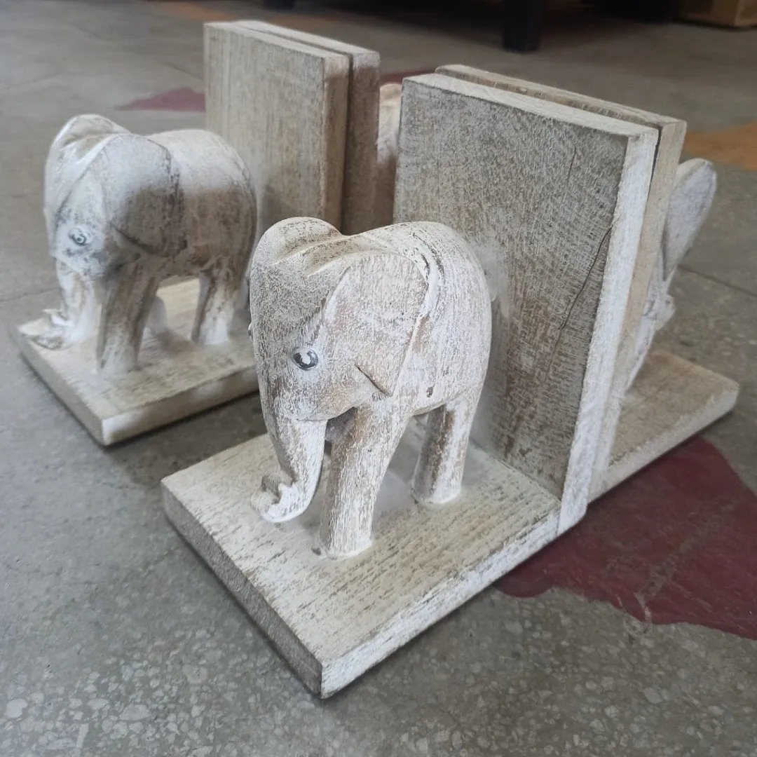 Mango Wood Decorative Elephant Bookends