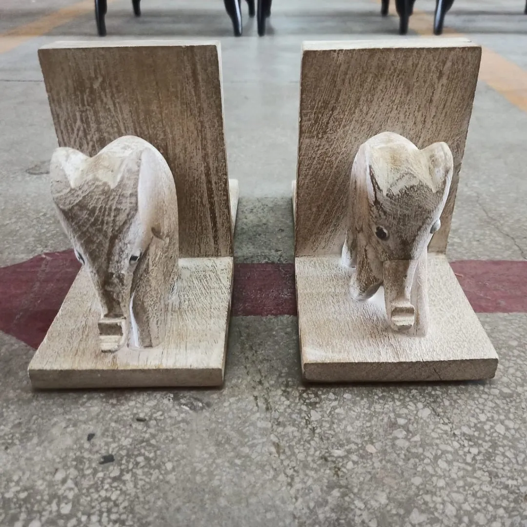 Mango Wood Decorative Elephant Bookends