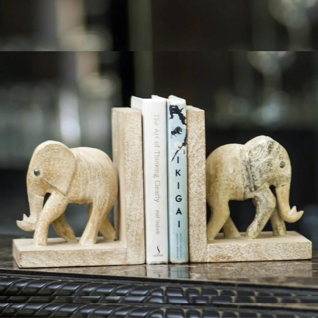 Mango Wood Decorative Elephant Bookends