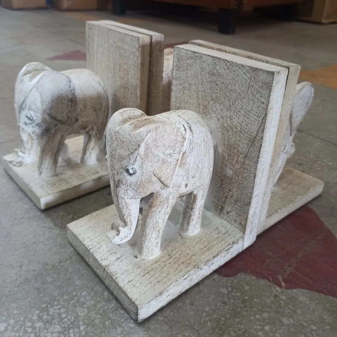 Mango Wood Decorative Elephant Bookends