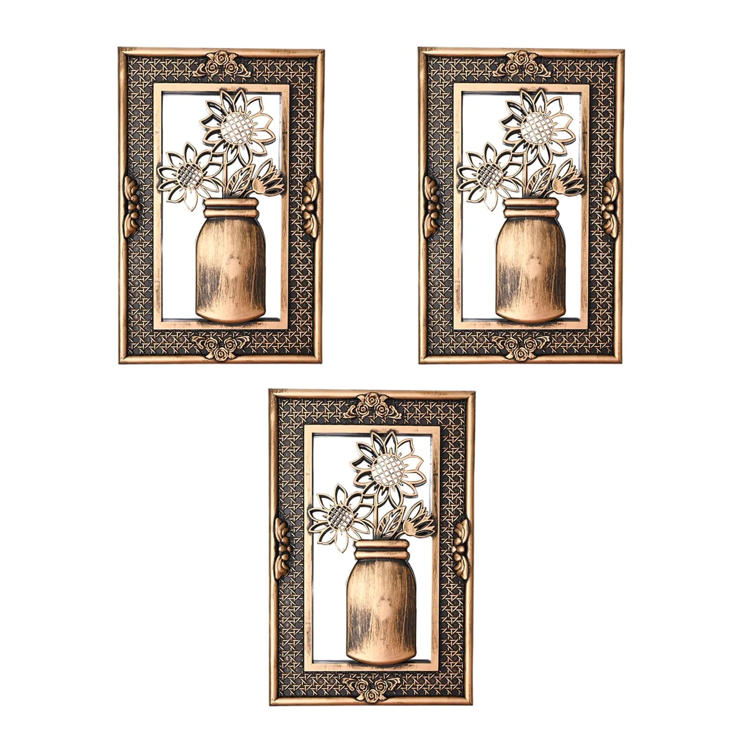 Market99 Wall - Set of 3 Wall Mirror | Durable & Rust Proof, Ideal for Girls, Girls Bedroom,Bedroom Décor, Powder Room, Quirky Room Décor Antique Brass