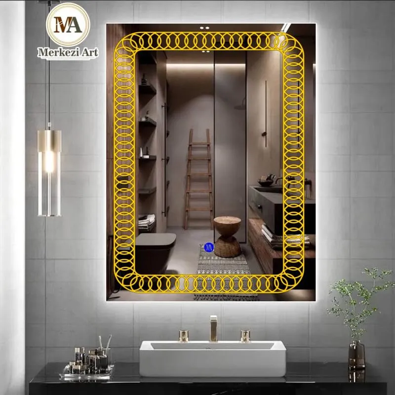 MERKEZI ART MA15 LED Light Mirror for Wall, Bathroom, Bedroom, Living Room, Makeup Room, 3 in 1 Color Light Wall Mirror (18 x 24 Inch)