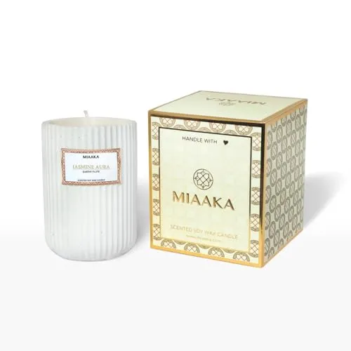 MIAAKA Jasmine Aura Fluted Ceramic Jar Hand Poured Scented Candle Jasmine Fragrance