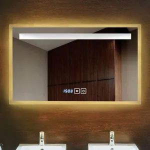 MIRROR WORLD Modern lighting mirror Glass shower Wall - attractive mirror for bedroom, living Area, dressing Area, Hall, beauty Area and led mirror size (24x30).