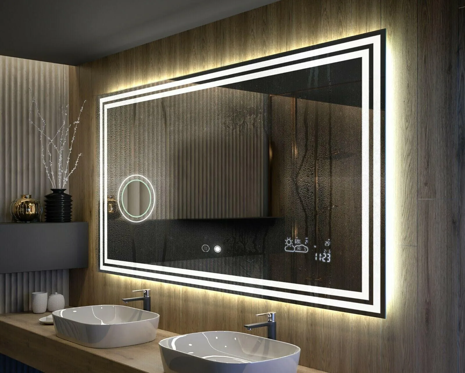 MIRROR WORLD Wall and led Mirror with Rectangular Shape and Touch Sensor 3 Colour Changeable Light (White Light,Cool Light,Warm Light) and Full clearty for Bathroom, Bedroom Wall Mirror-W6.