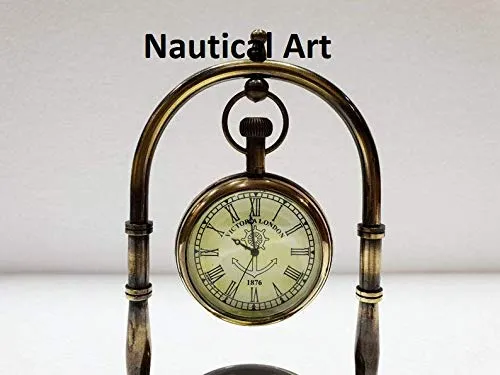 Nautical Art Antique Brass Table Clock Compass Style Nautical Maritime Ship Desk Clock Office Decor Solid Brass Beautifully Engraved Clock & Compass