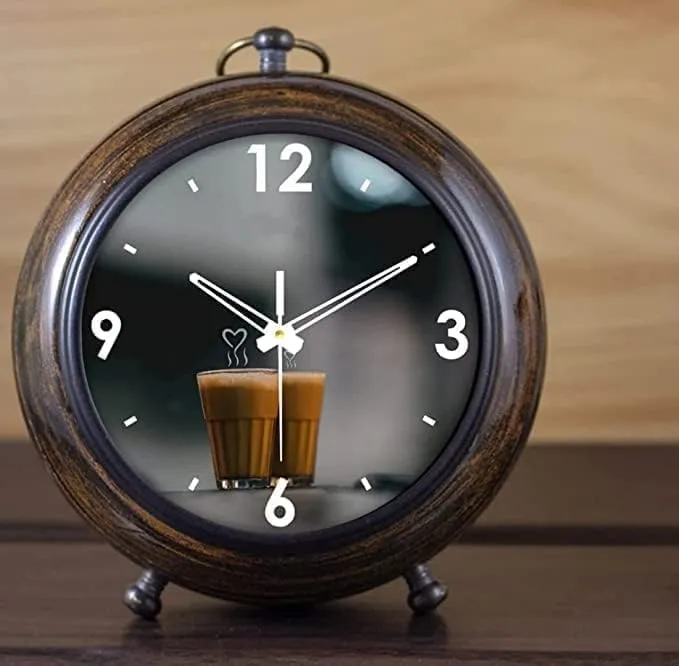 Nautical Hub Rocks Handicraft Handmade Antique Wooden 5" Table Top Clock Desk Clock Tea Style Hanging Clock Home & Office, Bed Room, Decor Wedding Gift (Brown)