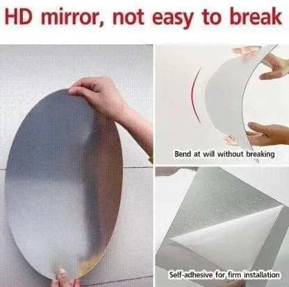 Oval Shape Adhesive Mirror Sticker for Wall on Tiles Bathroom Bedroom Living Room Basin Mirror Bathroom Wall Mirror Stickers Unbreakable Plastic Mirror, Dressing Table Makeup Mirror (20 * 30)