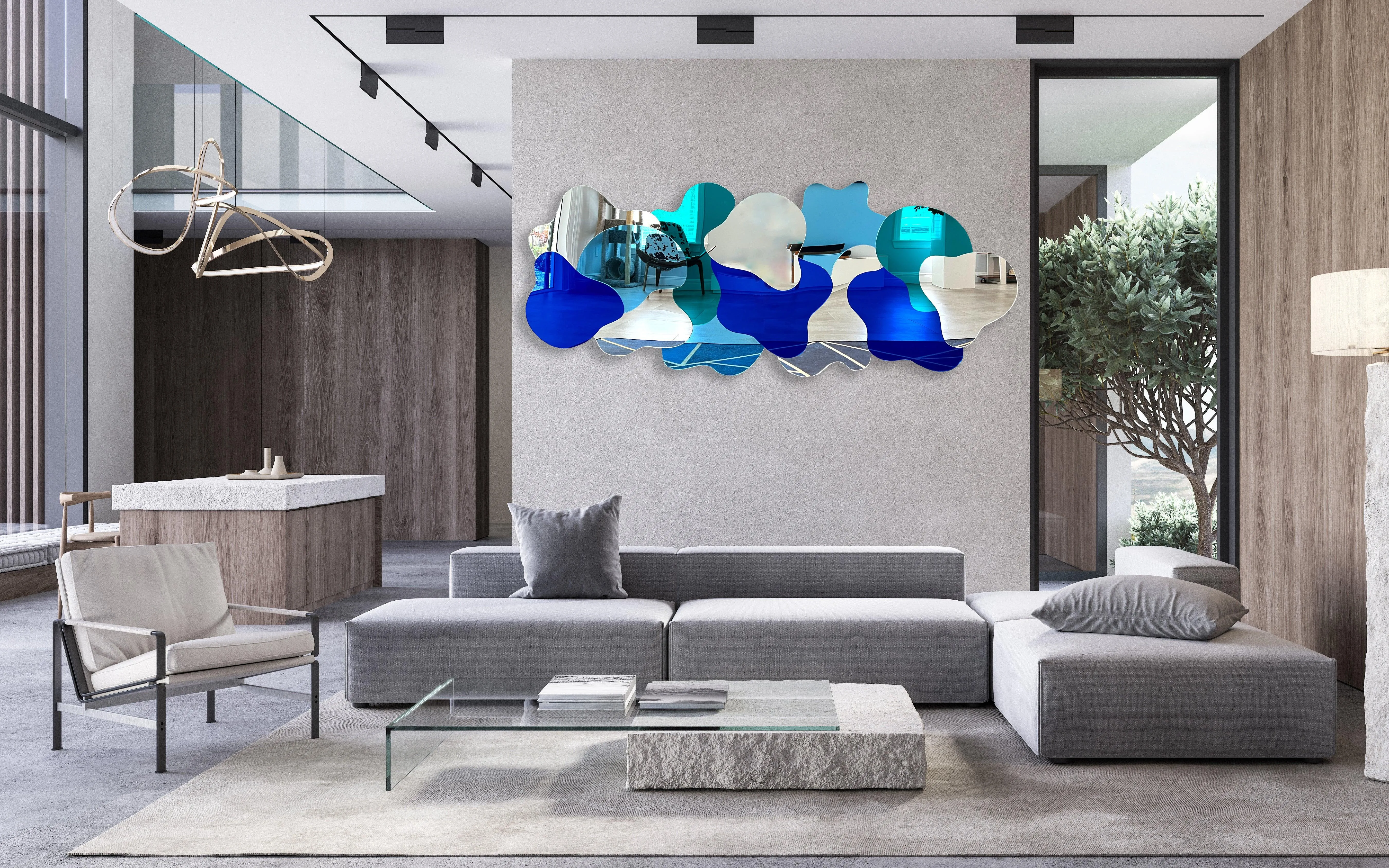 Oversized Wall Decor Blue Mirrored Acrylic Art