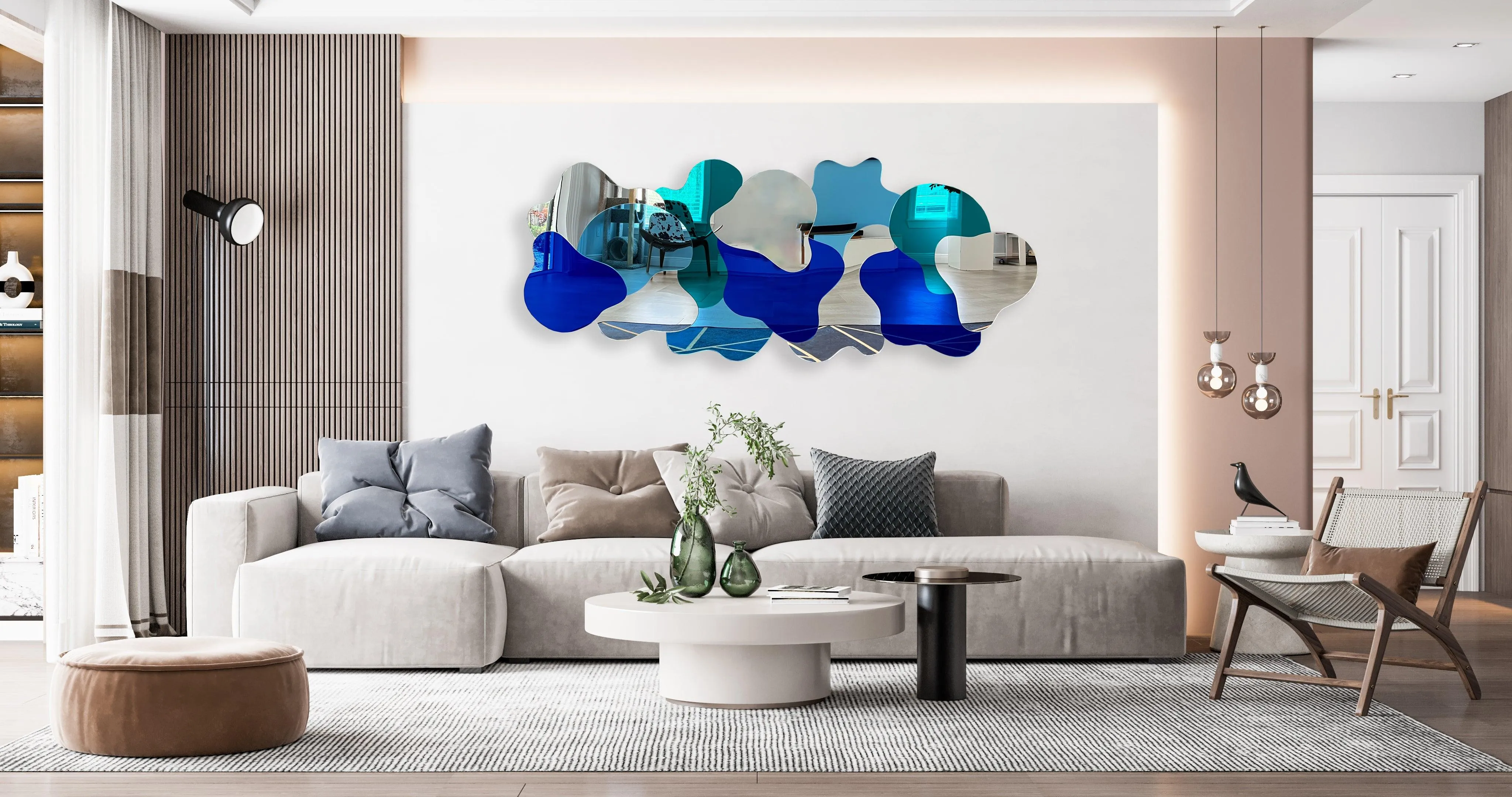 Oversized Wall Decor Blue Mirrored Acrylic Art