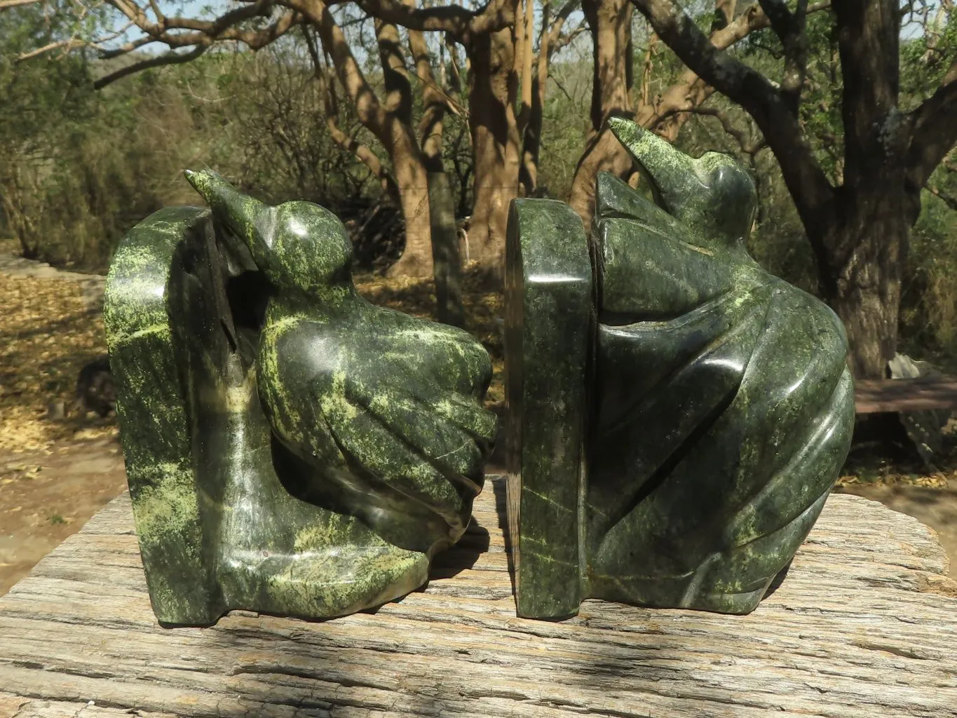 Polished Large Leopard stone Bird Book End Carvings  x 2 From Zimbabwe