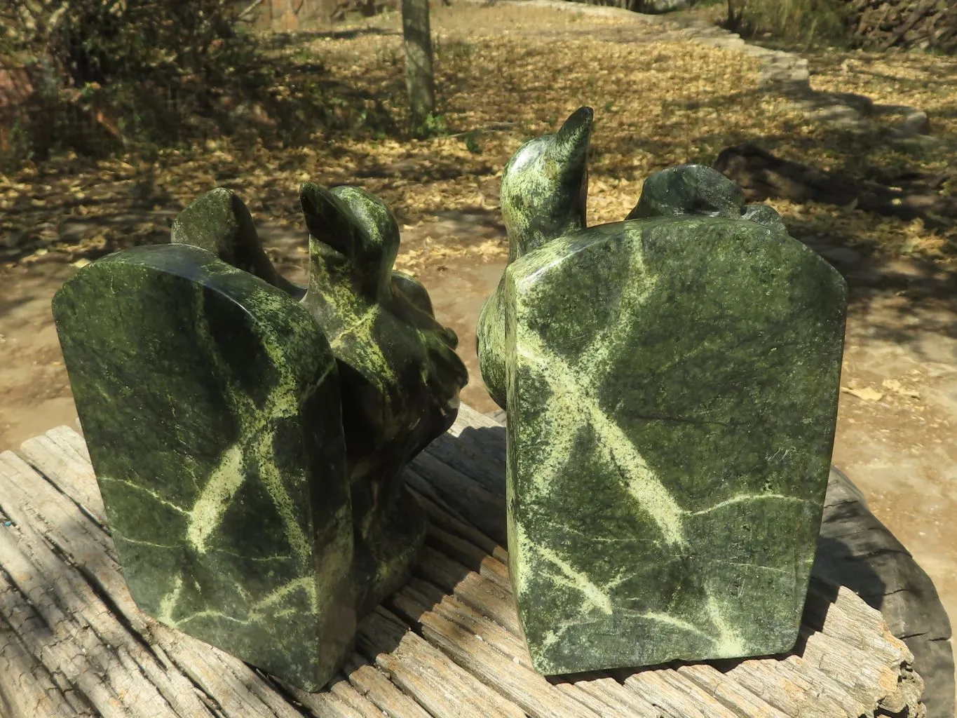 Polished Large Leopard stone Bird Book End Carvings  x 2 From Zimbabwe