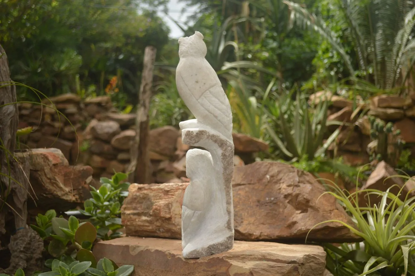 Polished Sparkling White Marble Owl Sculpture x 1 From Zimbabwe