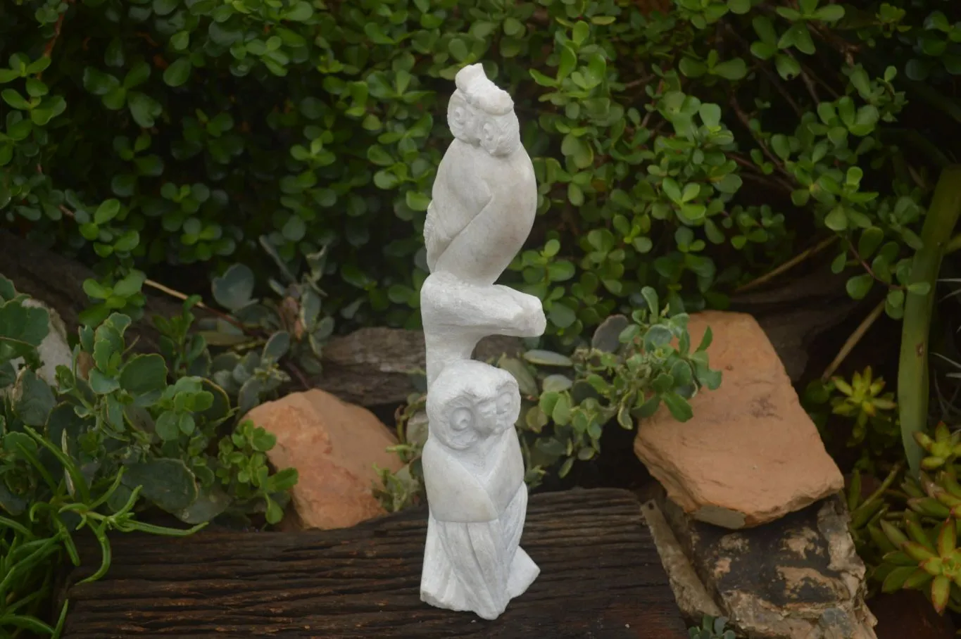 Polished Sparkling White Marble Owl Sculpture x 1 From Zimbabwe