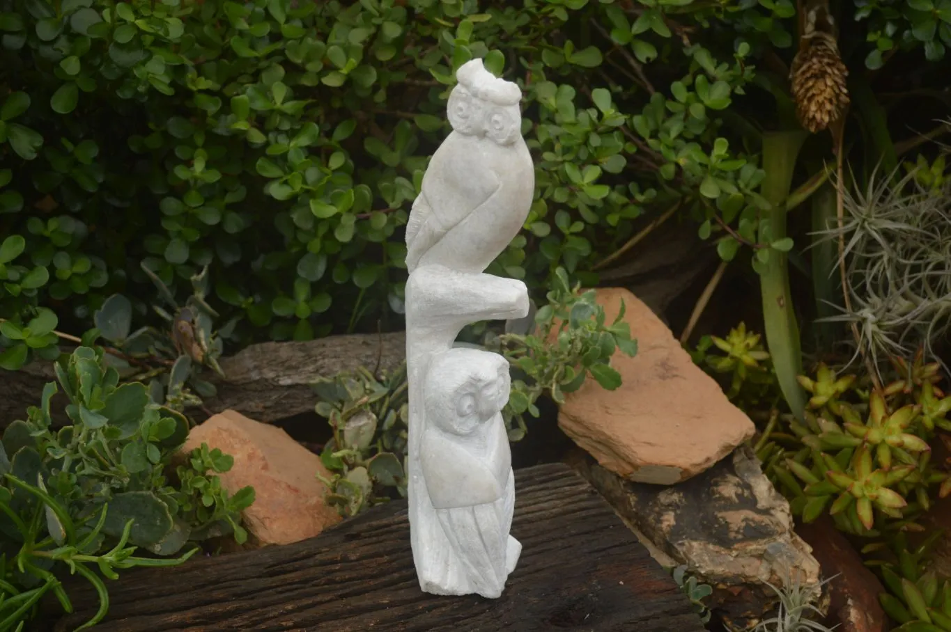 Polished Sparkling White Marble Owl Sculpture x 1 From Zimbabwe