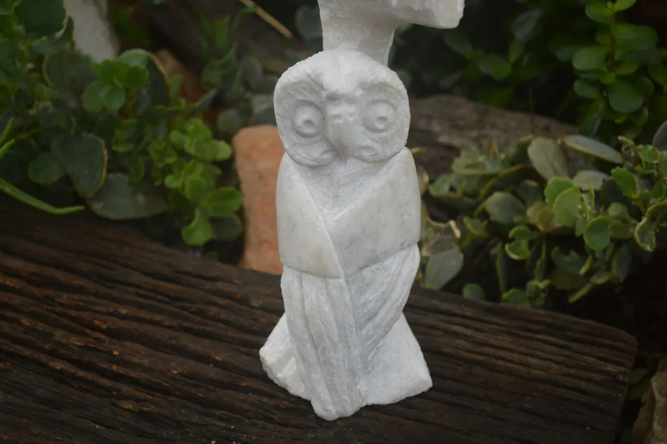 Polished Sparkling White Marble Owl Sculpture x 1 From Zimbabwe