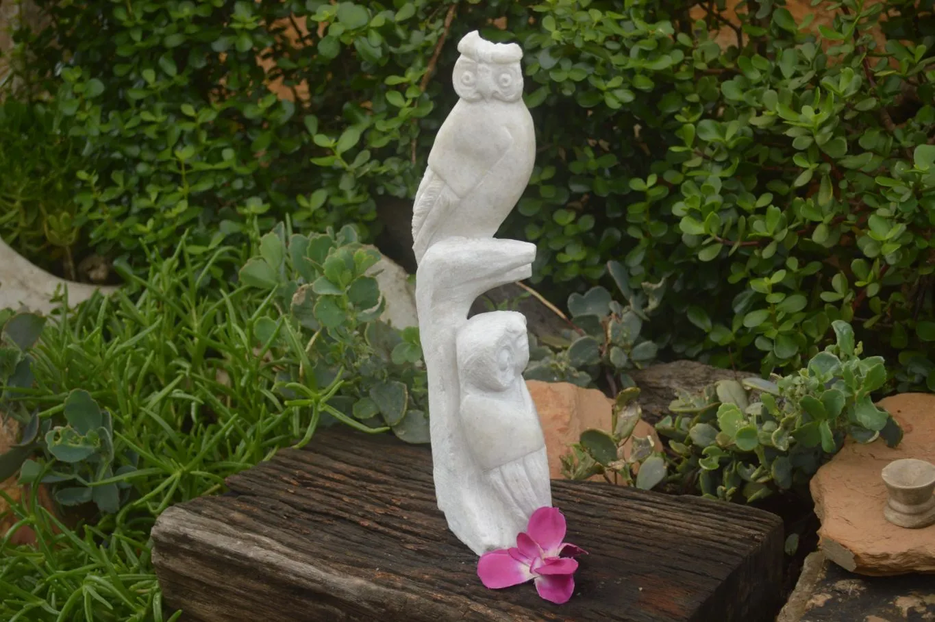 Polished Sparkling White Marble Owl Sculpture x 1 From Zimbabwe