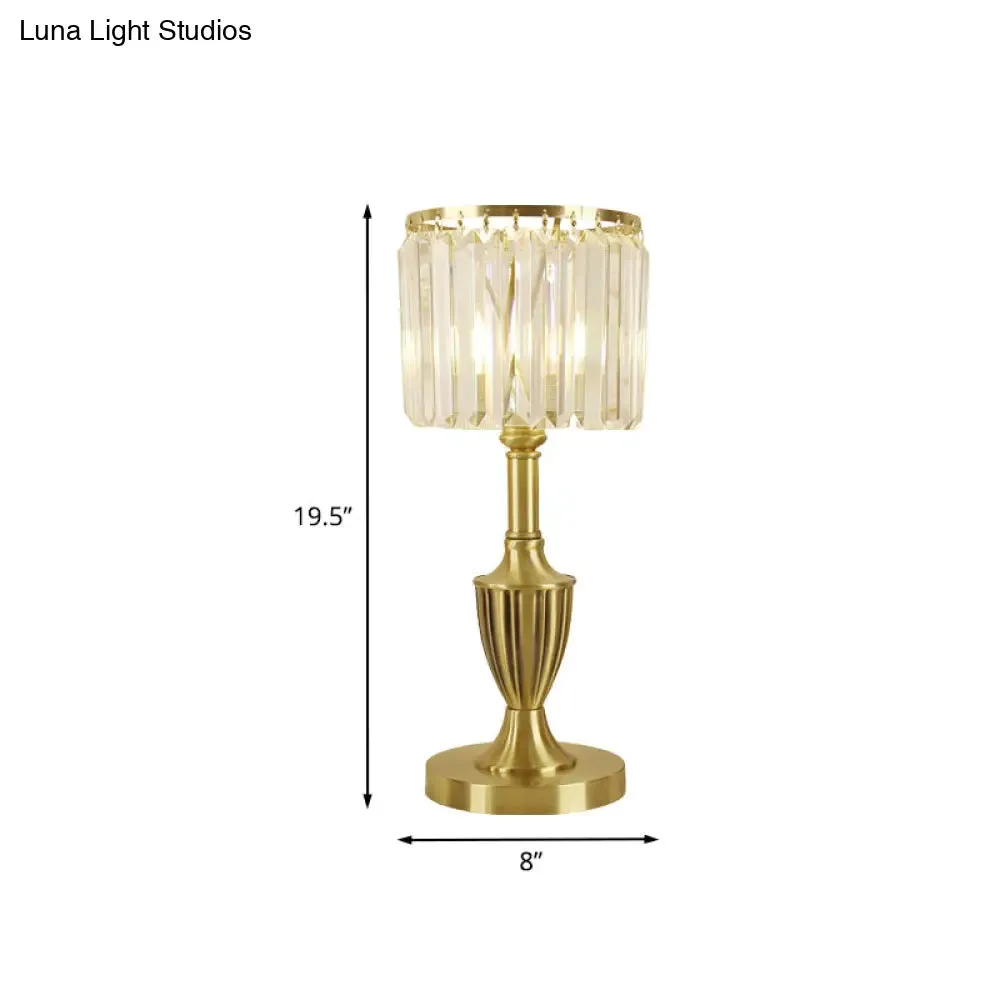 Prismatic Crystal Brass Table Lamp with LED, Contemporary Nightstand Lighting