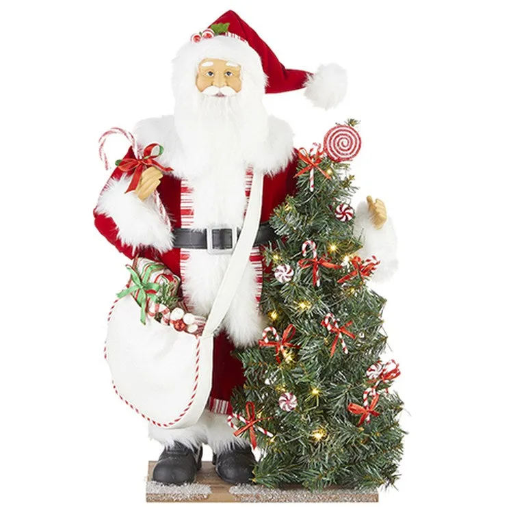 Raz Imports 2022 Merrymint 24.75" Peppermint Santa With Lighted Tree