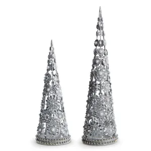 Raz Imports 2023 Bon Noel 20.5" Vintage Brooch Cone Trees, Set of 2