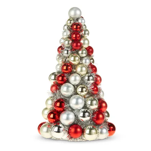 Raz Imports 2023 Holiday Cheers 13" Red And Silver Ball Ornament Tree