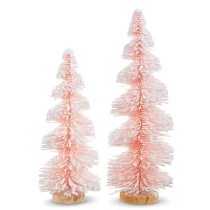 Raz Imports 2023 Jingle & Cocoa 16" Pink Snowy Bottle Brush Trees, Set of 2