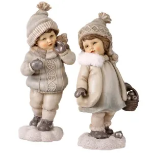 Regency 12-13" Resin Winter Children With Fur Collar, Set Of 2 Assortment