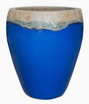 Royal Blue Volcanic Ceramic Planter - Tall Decorative Garden Pot