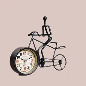 Rustic Metal Bicycle Desk Clock Bike Clock Home Decoration Table Clock Ornamentque Style Ideal for Gift (Color : White)