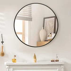 Sam Home Collection Round Mirror Black for Wall Decor Home Decor and Bathroom (Black)