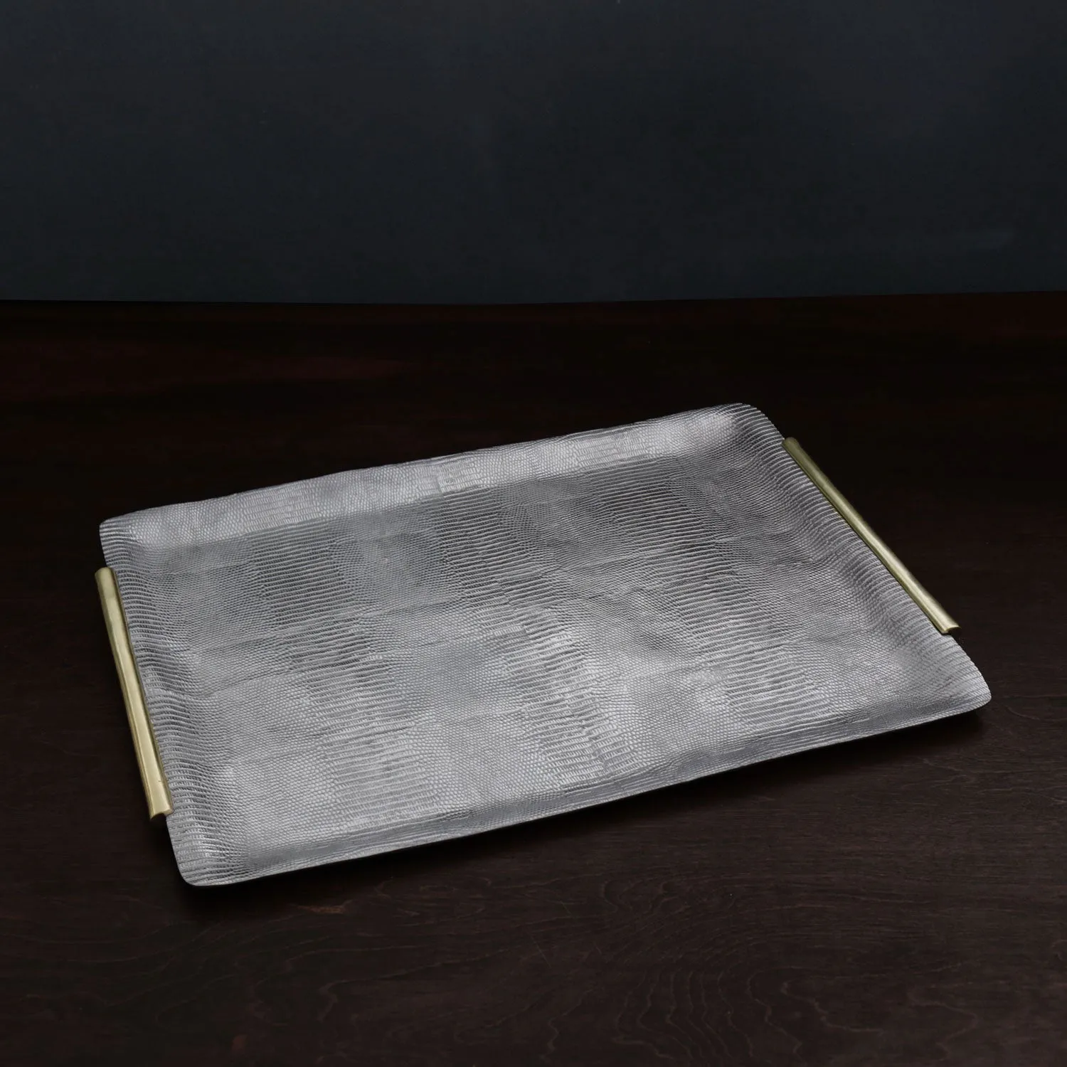 Sierra Modern Python Extra Large Rectangular Tray with Handles (Gunmetal and Gold)