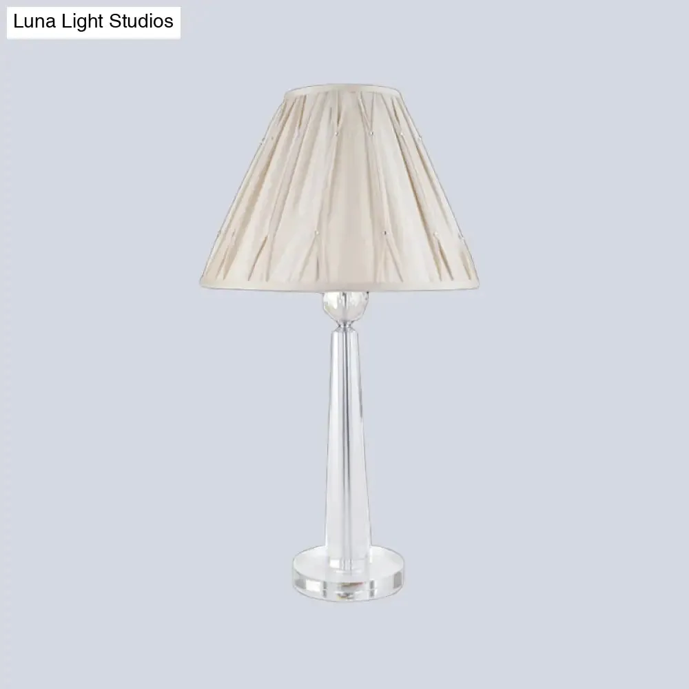 Sleek Crystal Task Lamp with Wide Flare Simplicity Fabric, Beige Nightstand Light for Bedside